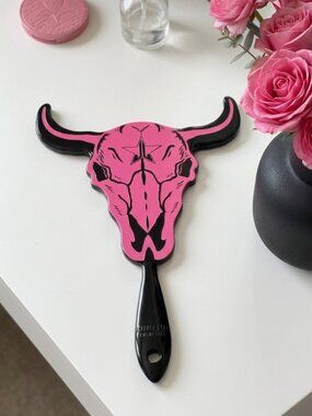 🔥 RARE Jeffree Star Cosmetics Star Ranch Pink & Black Bull Skull Hand  Mirror